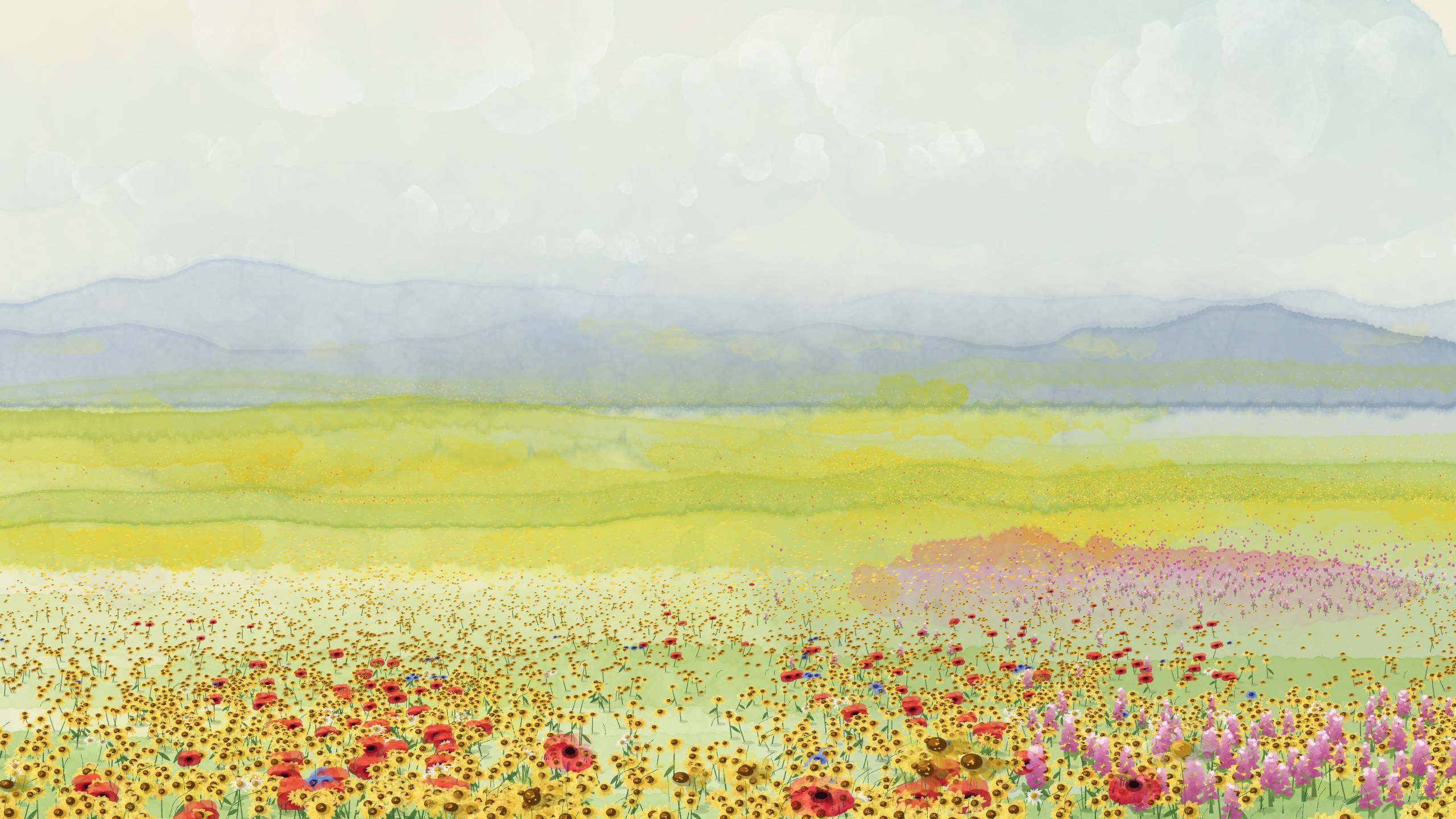 A wildflower plain painted with p5.brush